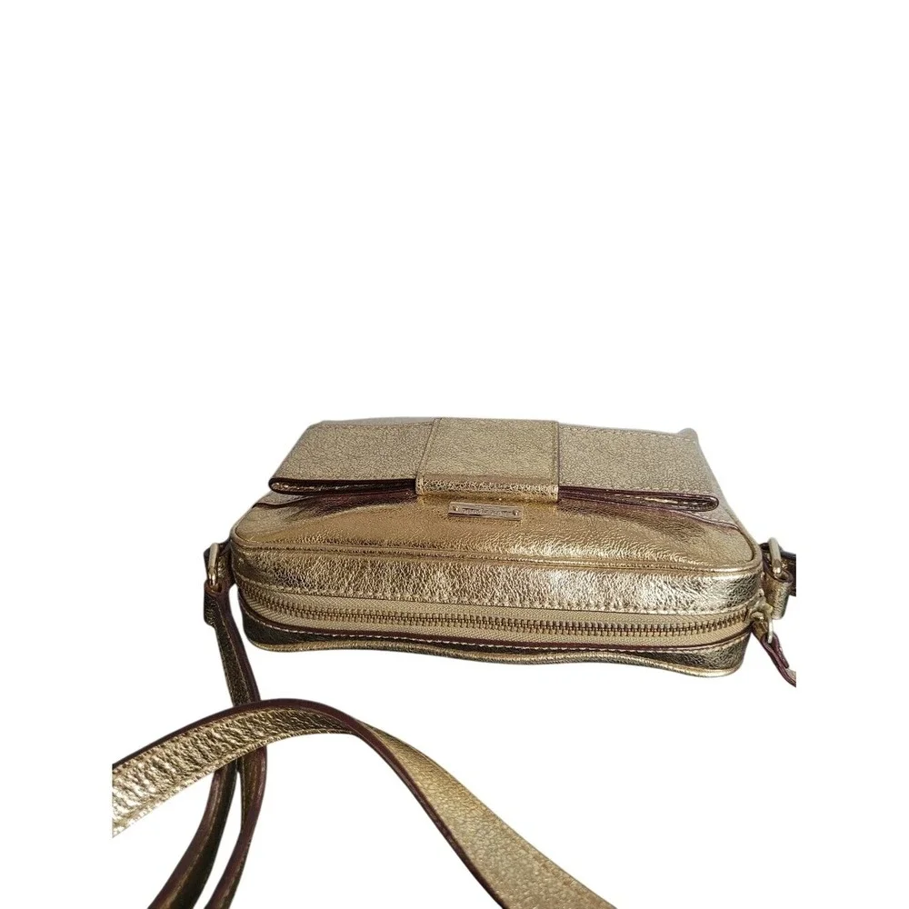 Kate Spade Crossbody Bag Small Gold Metallic Bow Detail Polka Dot Lining Glam
